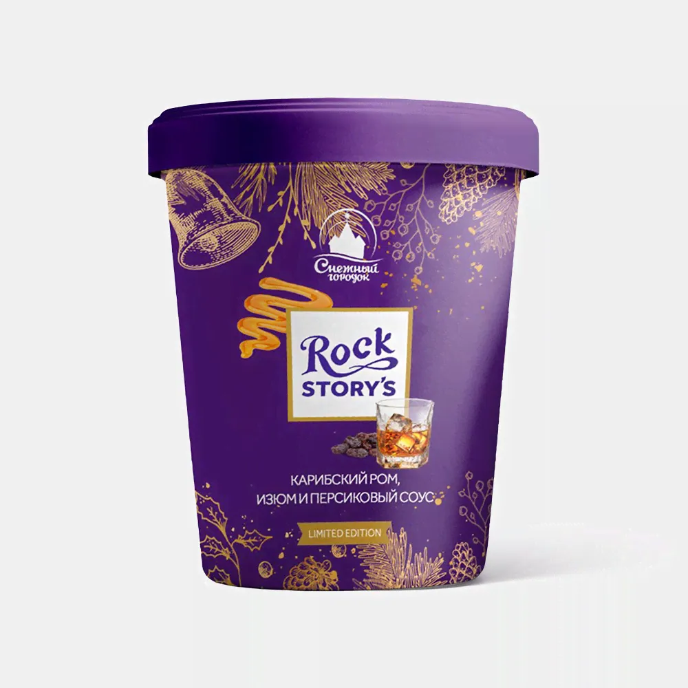 Мороженое Снежный городок, Rock Story's, ром, изюм и персиковый джем, в ведерке, 260 г